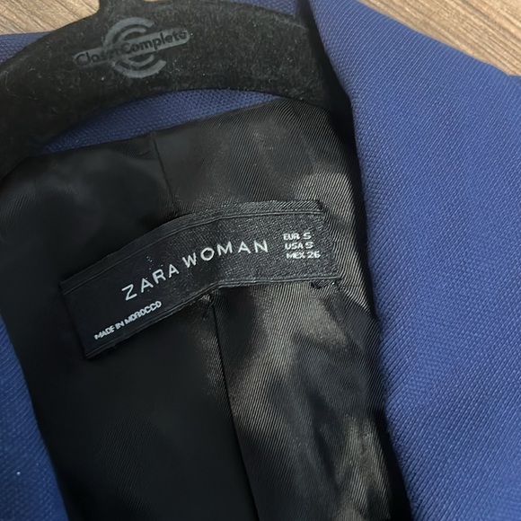 ZARA Woman Oversized Navy Double Breasted Blazer with Pearl Buttons Size Small - Picture 3 of 10